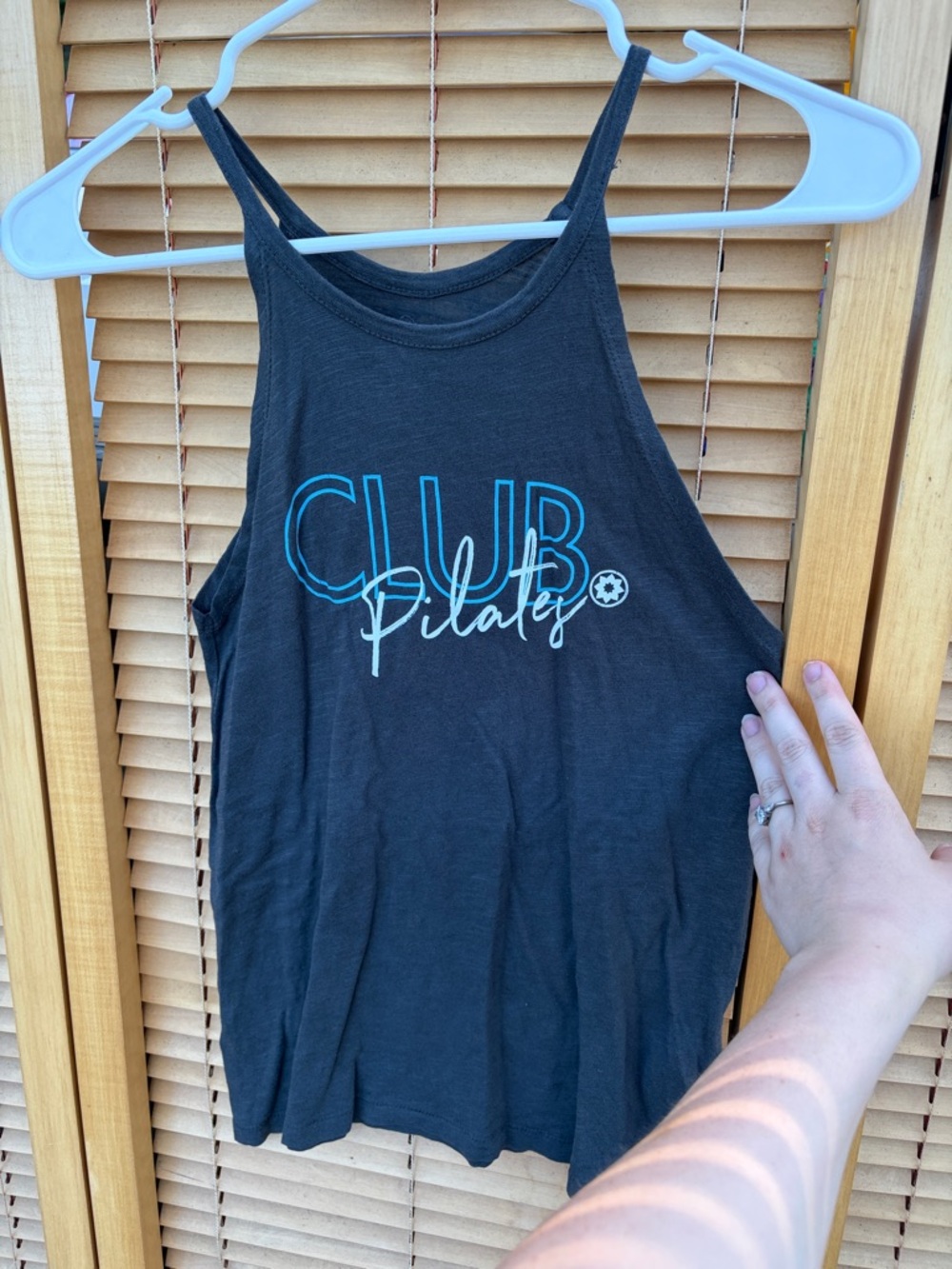 Club Pilates Black Graphic Tee with Blue & White Logo